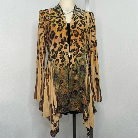 Peacock & Leopard Print Drape Open Cardigan Top Festival Maximalist Elec… - Picture 4 of 9